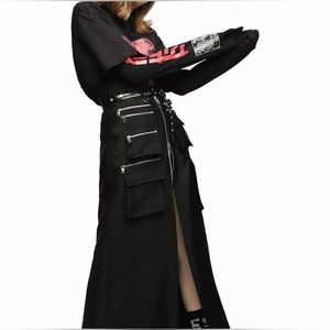 NWT Diesel Italian Black Utility Multi Zipper Pockets Maxi Tall Skirt Waist 27”